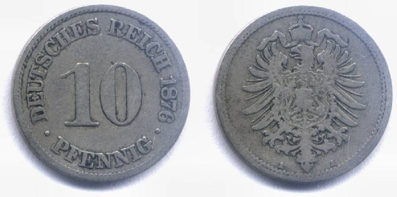 10 fenigw wilhe­lmiskich, z Rzeszy Niemieckiej.<BR>1876  r.