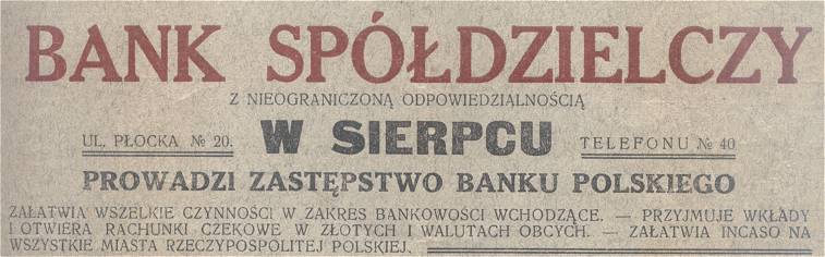 Reklama Banku Spdzielczego w Sierpcu.<BR>Zamieszczona w pimie 
