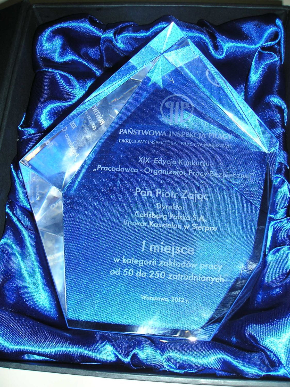 I nagroda dla browaru Kasztelan w XIX edycji konkursu Pracodawca - organizator pracy bezpiecznej w wojewdztwie mazowieckim.