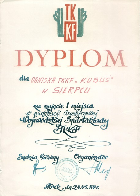 Jeden z licznych dyplomw TKKF <I>Kubu</I>.