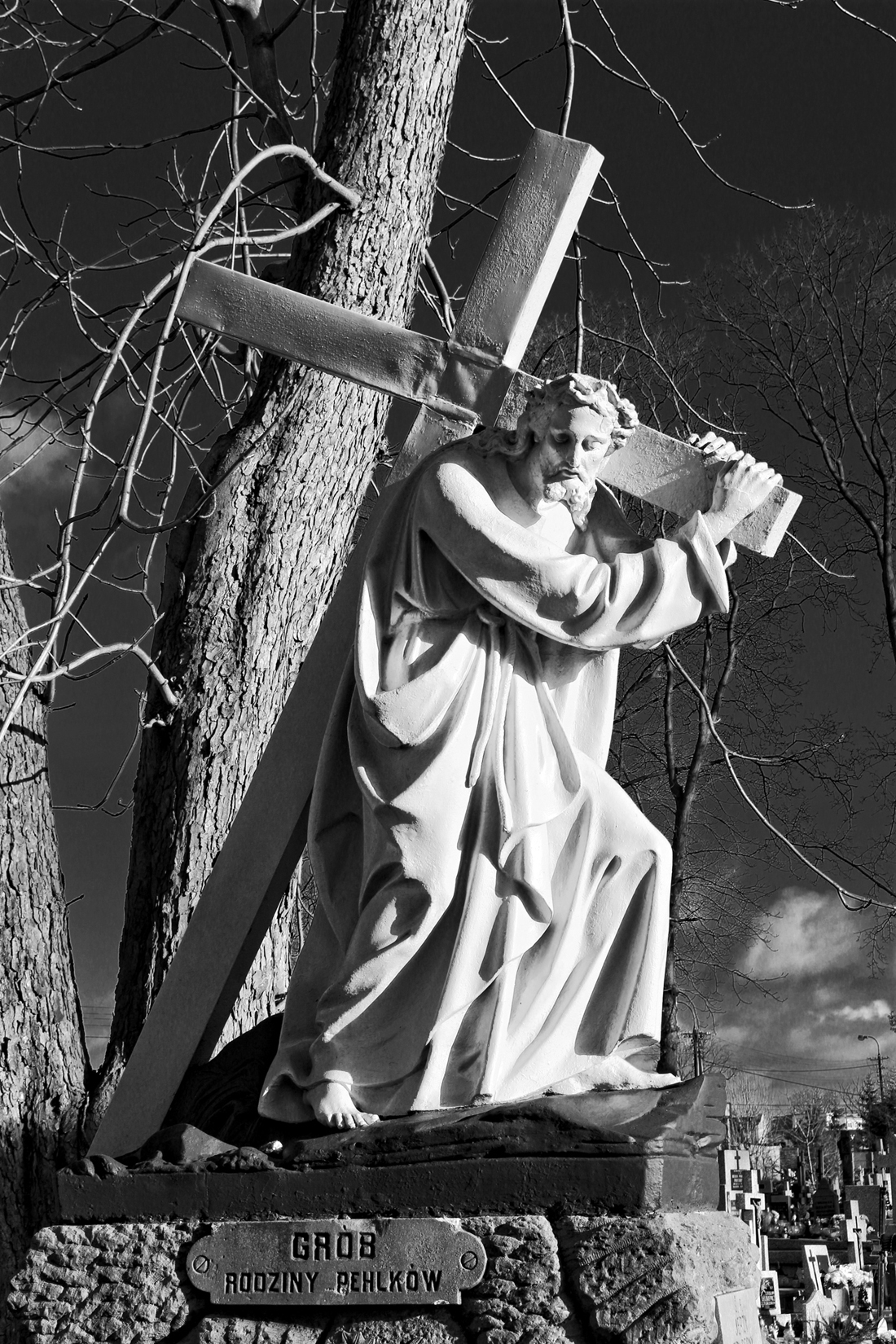 Figura Jezusa Chrystusa na sierpeckim cmentarzu parafialnym, na grobie rodziny Phelke, 5.01.2015 r.