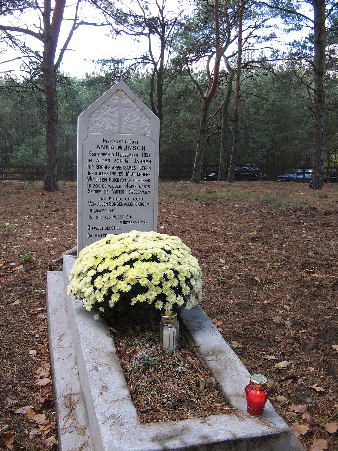 Odnowiony nagrobek Anny Wunsch na cmentarzu ewangelickim w Biaasach, 3.11.2012 r.