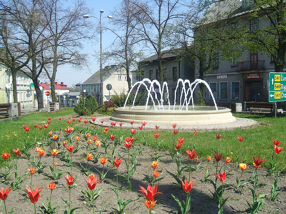 Skwer z fontann przy ulicach Pockiej i Piastowskiej, 26.04.2009 r.