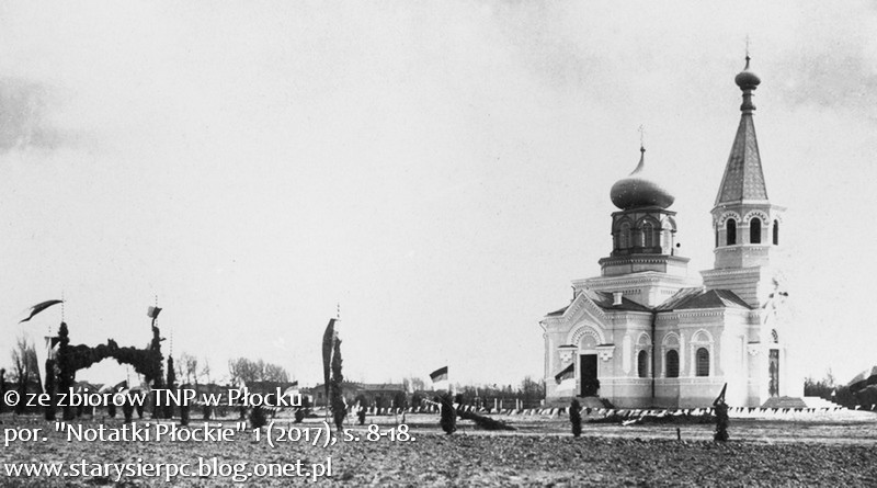Cerkiew św. Mikołaja Cudotwórcy w Sierpcu w dniu poświęcenia, maj 1902 r. Widok od północnego zachodu. Fot. ze zb. TNP.
