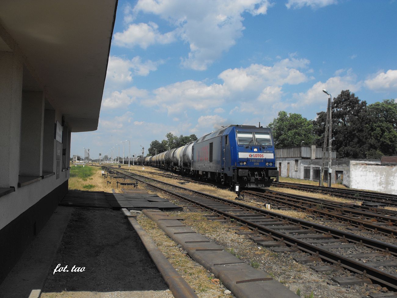 Stacja Sierpc. Skad towarowy zosta skierowany na tor w kierunku Pocka. Na czele skadu nowoczesna lokomotywa 