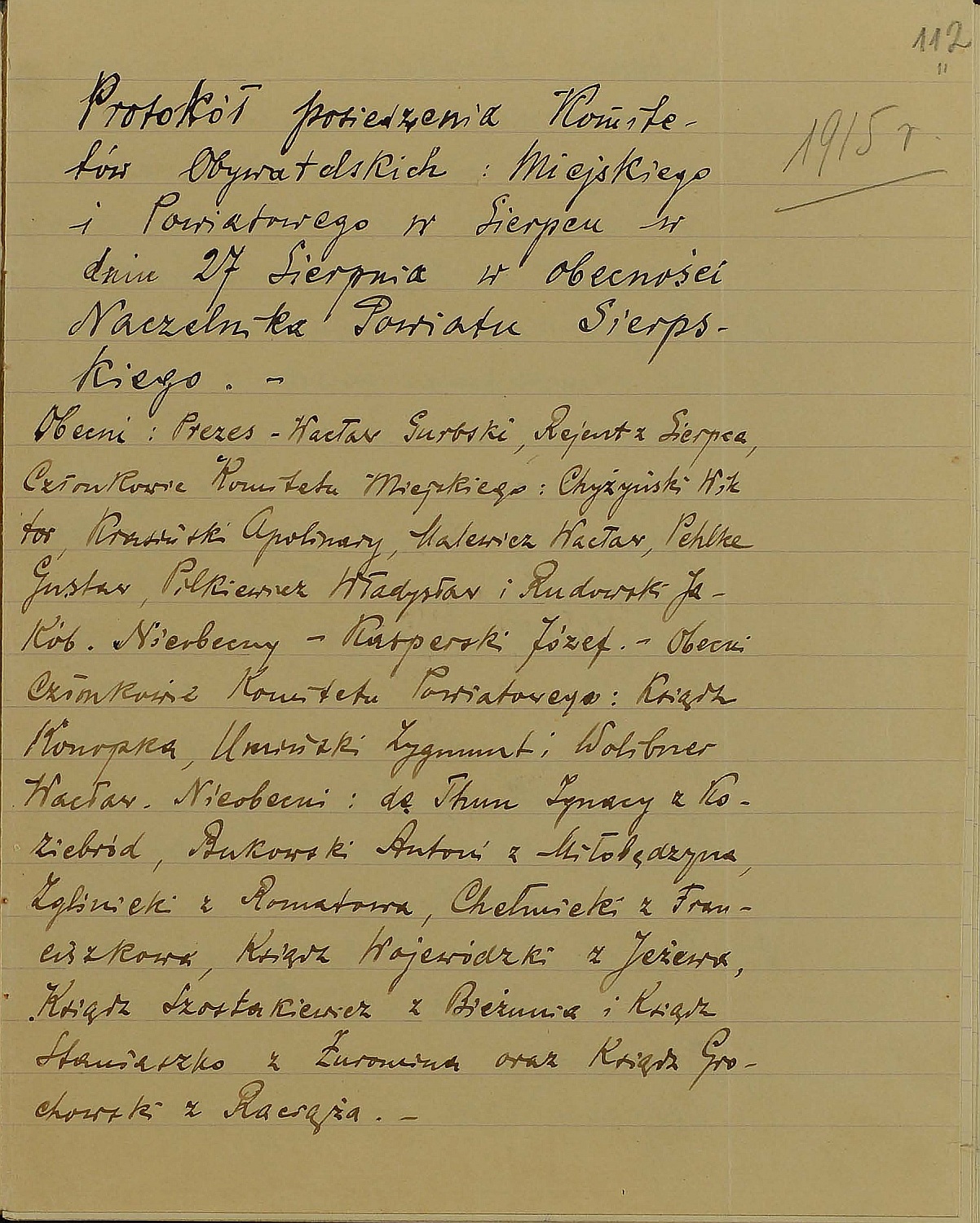 Jeden z zeskanowanych dokumentw z 1915 r. dotyczcy Sierpca