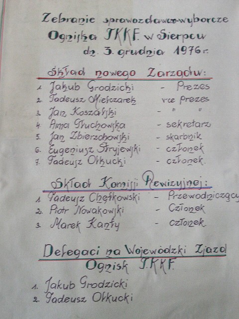 Skad nowo wybranych wadz sierpeckiego Ogniska TKKF - 3 XII 1976 r.